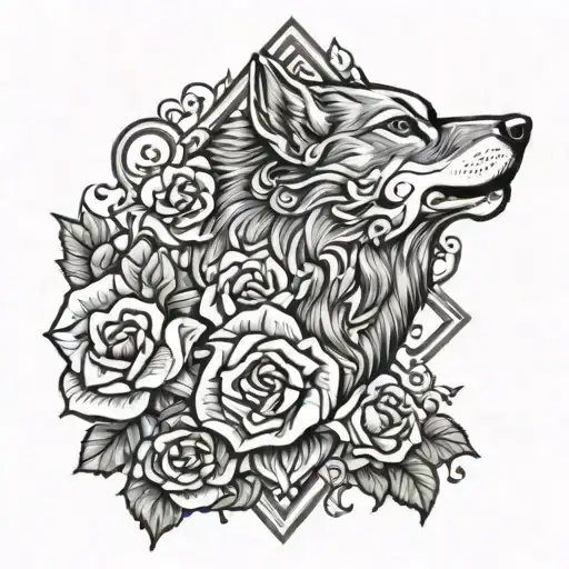 sigma male symbol lone wolf blended by roses tattoo design idea