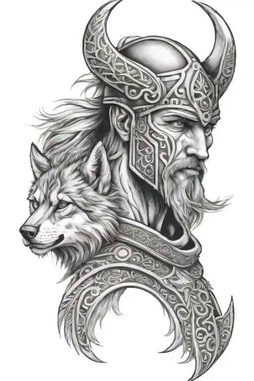 Viking with wolf hood and baby blue eyes tattoo design idea