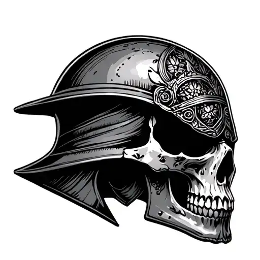 Half temples helmet half skull tattoo design idea