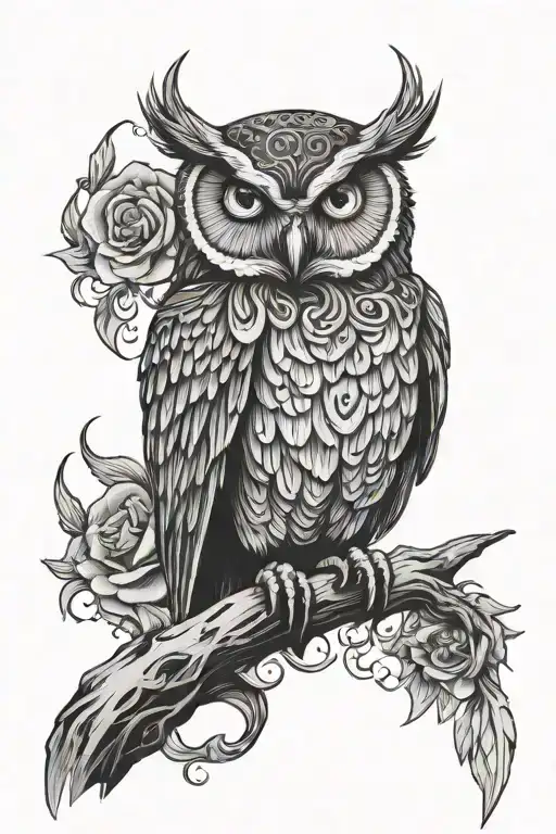 gothic owl sitting tattoo design idea