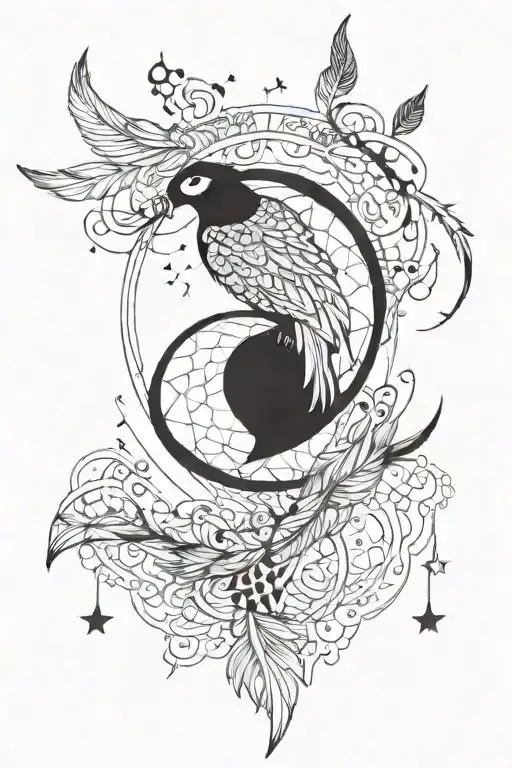  Infinity loop with feather and stars. Rising phoenix or sacred geometry pattern.name"Anupriya" 884 love and panda image tattoo design idea
