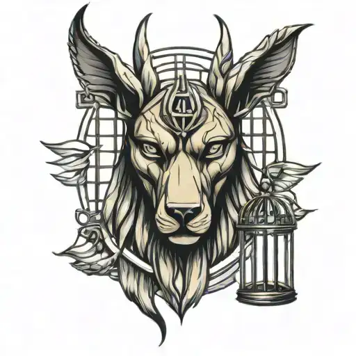 Anubis god in a cage tattoo design idea