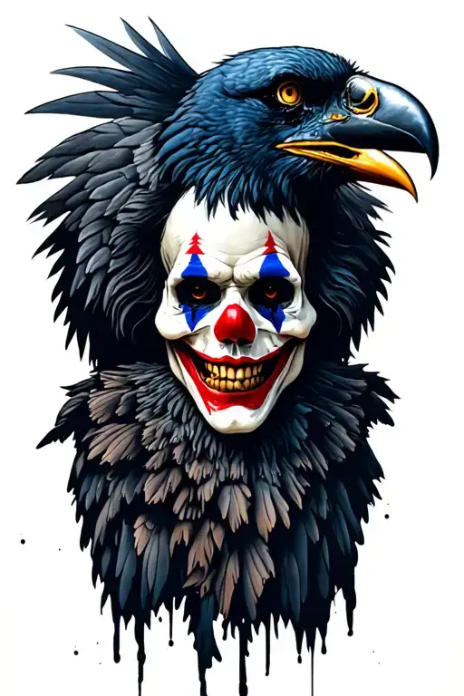 death as a clown with a surprise twist incorporate a raven tattoo design idea