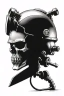 Incorporate engine pistons into a tattoo of a skull wearing a harley davidson motorcycle helmet tattoo design idea