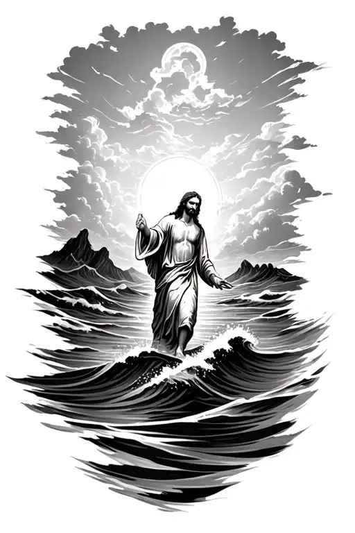 Jesus Walking On Waterwaves tattoo design idea