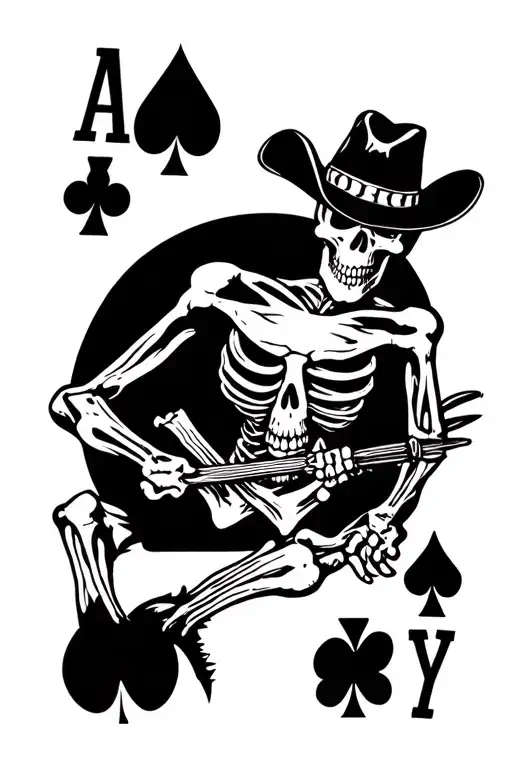 cowboy skeleton playing cards forming the shape tattoo design idea