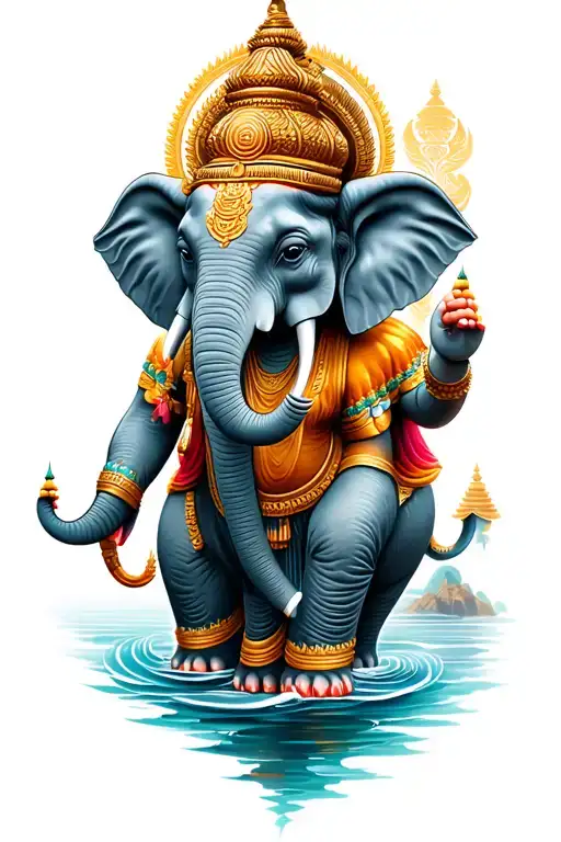 elephant thai temple with sea tattoo design idea