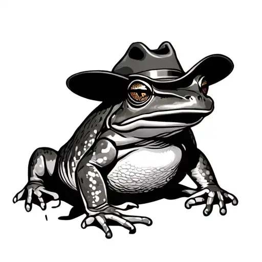 fat frog with cowboy hat minimal tattoo design idea