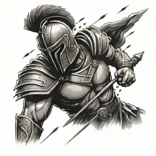 spartan soldier with a rain of arrows before him tattoo design idea