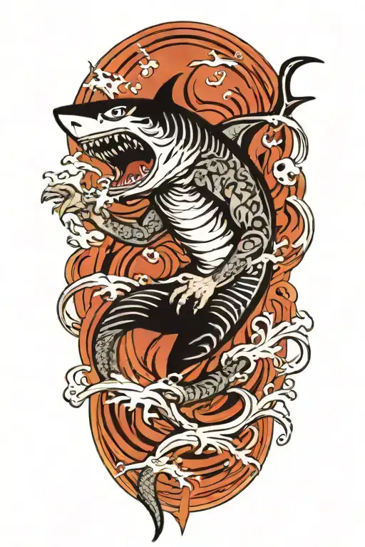 swimmer turning into a shark tattoo design idea