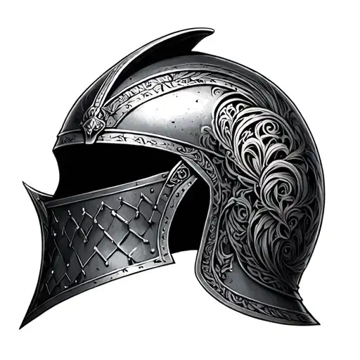 templar knight helmet adorned with intricate tattoo design idea