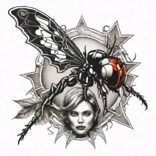 Black Widow and letter T tattoo design idea