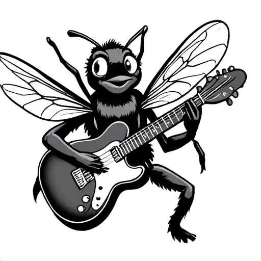 cartoon bee jamming on guitar tattoo design idea