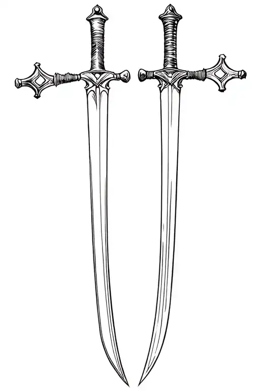 two swords laying on each other I want  them to be simple and regular swords with a biblical meaning sword  tattoo design idea