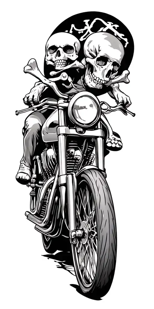 bikes with skulls and bones emerging tattoo design idea