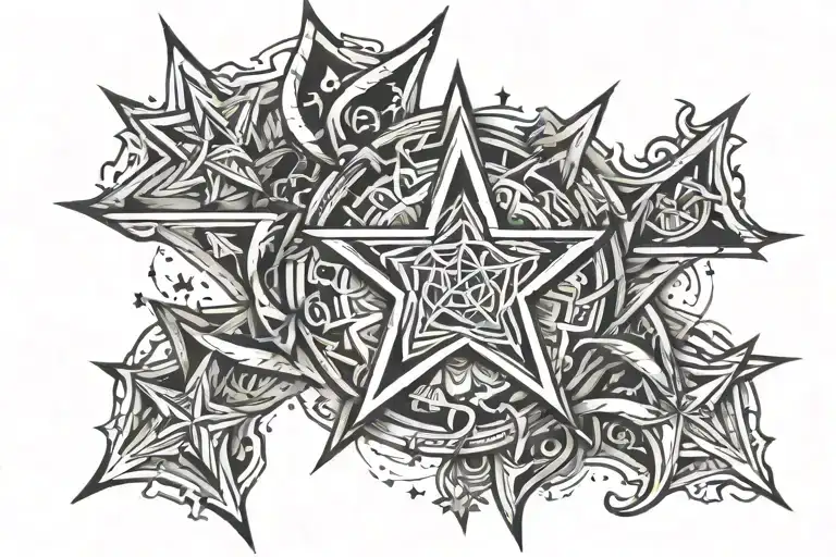 write years: 1998, 2001, 2010, 2013, and 2015 with a 4 point vector star in between each year. Make it a band  tattoo design idea