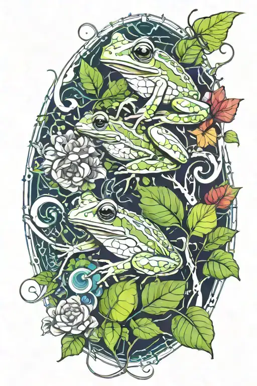 tree frogs and butterflies and ivy vines tattoo design idea