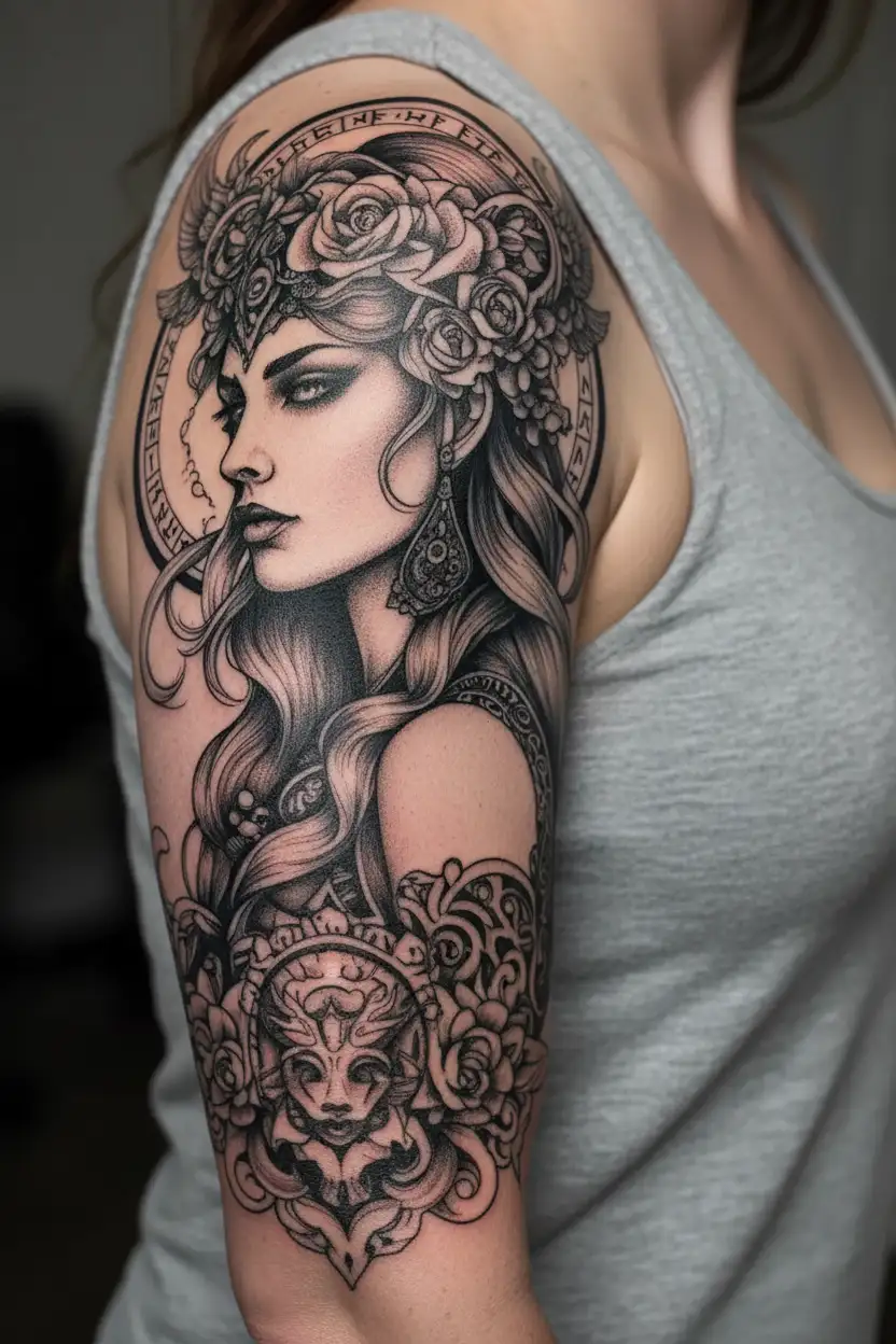 freya goddess tattoo design idea