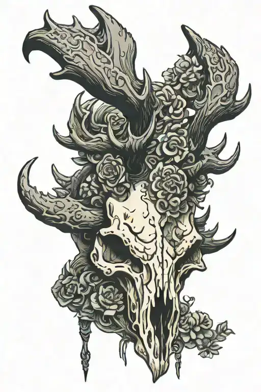 Evil Moose Skull Mysterious tattoo design idea