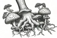 tree roots interconnected mushrooms blueberry roots  tattoo design idea
