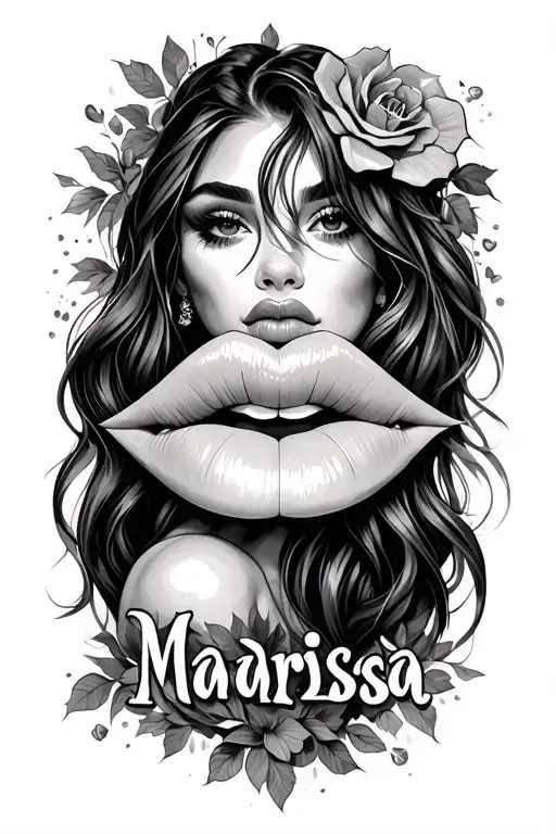 name Marisa with a kiss mark tattoo design idea