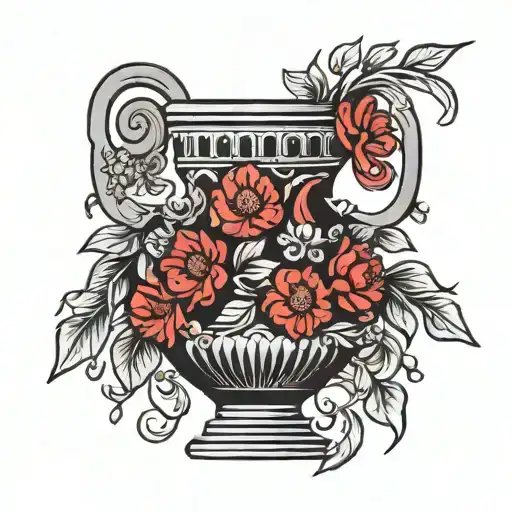 Greek vase decorated with red flowers tattoo design idea