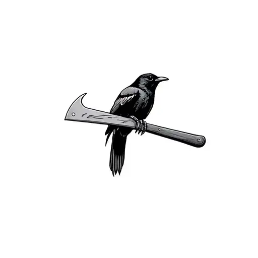 a blackbird holding a meat cleaver in his talons while flying  tattoo design idea