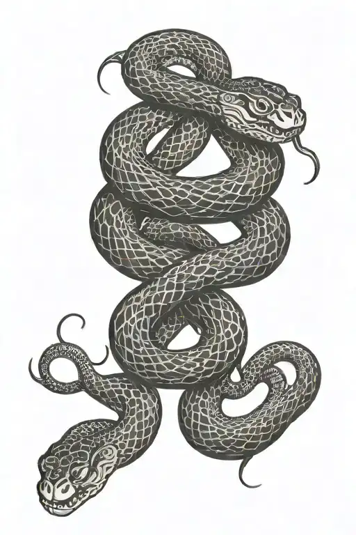 Here’s a detailed description of the design for the two symmetrical snakes in blackwork style:  Imagine two twin snakes, tattoo design idea