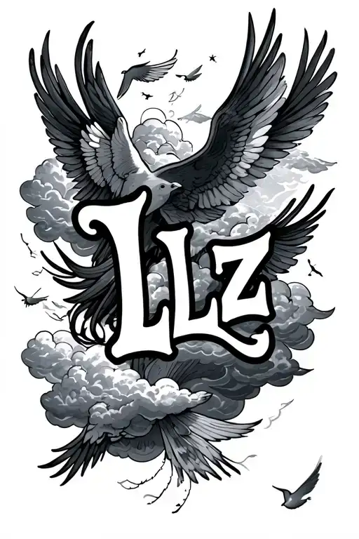 Forearm tattoo that says “LLZ” with clouds and doves around it make it detailed  tattoo design idea