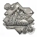 honeycomb structure including Mount Everest, Hawaii, Hollywood sign, New York skyline and Australia tattoo design idea