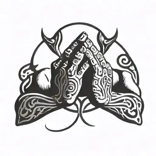 Demon praying hands holding tattoo design idea