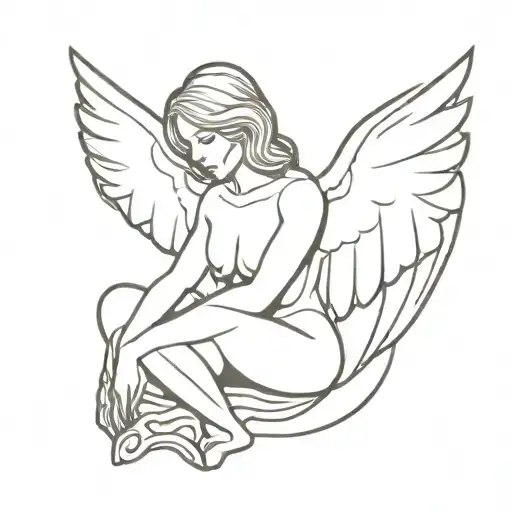 dark angel holding tattoo design idea