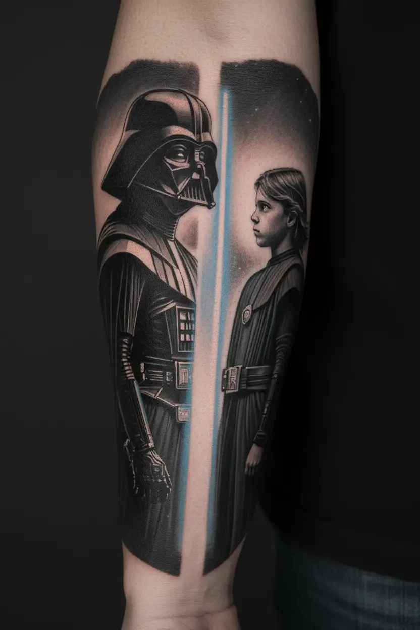 darth vader and anakin bringing balance to the force tattoo design idea