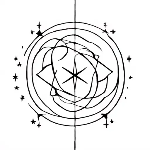 i want a swirly star in the middle and lines going north and south and stars around it. i want it asymmetrical.  tattoo design idea