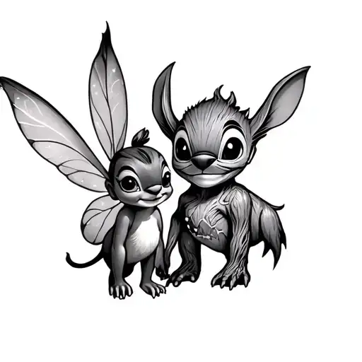 Tinker Bell, Tweetie, Thumper, Stitch, Groot tattoo design idea