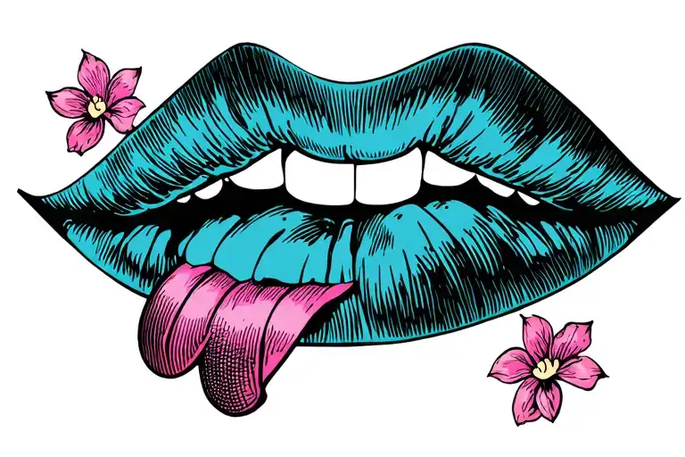 plump lips, sticking tongue out tattoo design idea