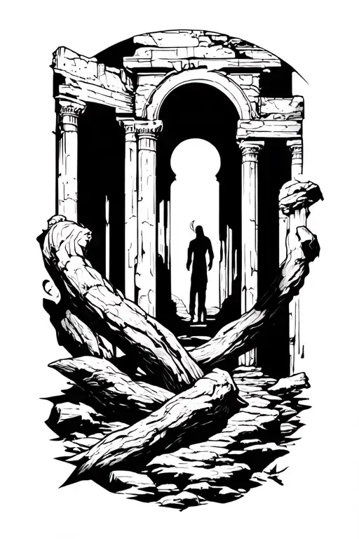 underworld ancient ruins intertwined tattoo design idea