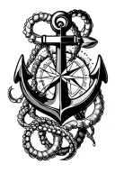 Anchor, cotopus, compass rose intertwined tattoo design idea