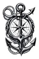 Anchor, cotopus, compass rose intertwined tattoo design idea