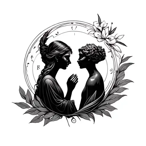 Mother and Son, Cancer and Virgo zodiac sign inside tattoo design idea