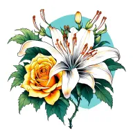 spider lily and yellowish orange rose intertwined tattoo design idea