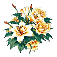 spider lily and yellowish orange rose intertwined tattoo design idea
