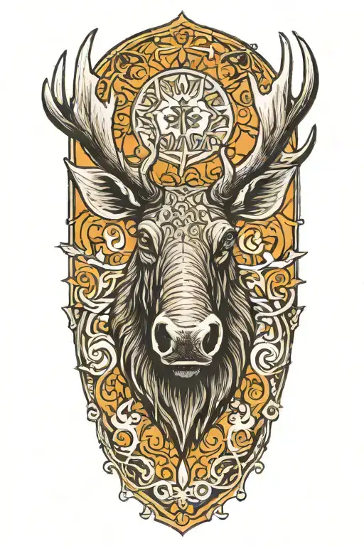 bull moose head tattoo design idea
