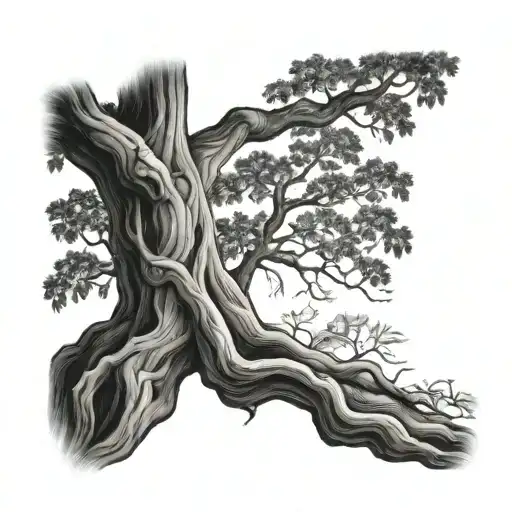 a big ceiba tree with flowing roots realist tattoo design idea