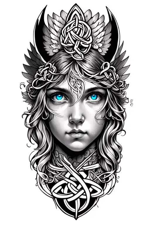 angel with blue eyes tattoo design featuring Celtic trinity knot  tattoo design idea