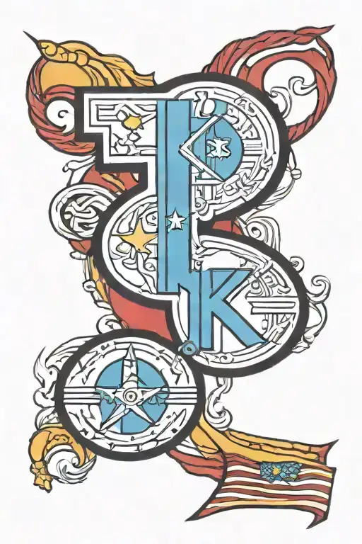 The word "koinonia" where the K is the Romanian Flag, the O is the American Flag,  the I is the Ethiopian Flag tattoo design idea