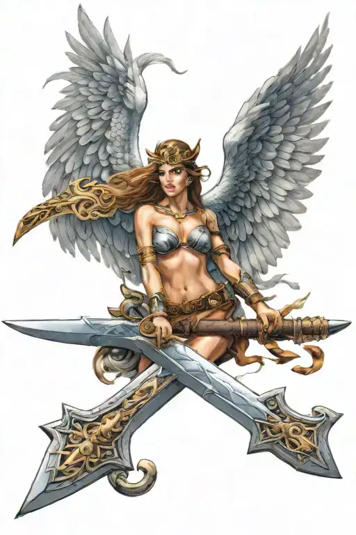 Valkyrie sword & wings spread wide tattoo design idea