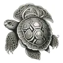 Polynesian styler turtle with 3 T's hidden inside the shell tattoo design idea