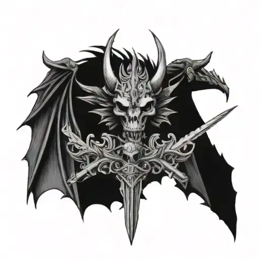 dragon, sword, gothic with skull tattoo design idea