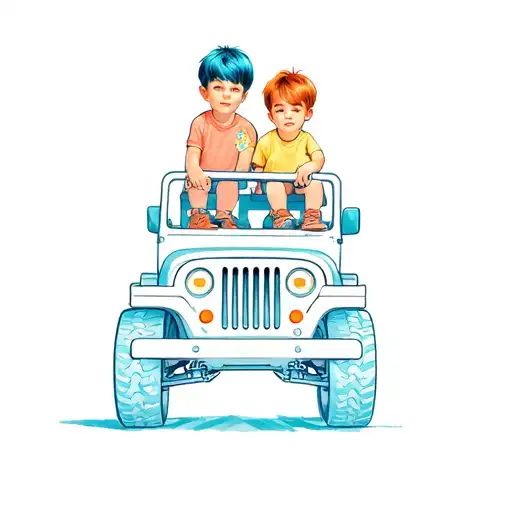 two boys in a toy jeep tattoo design idea